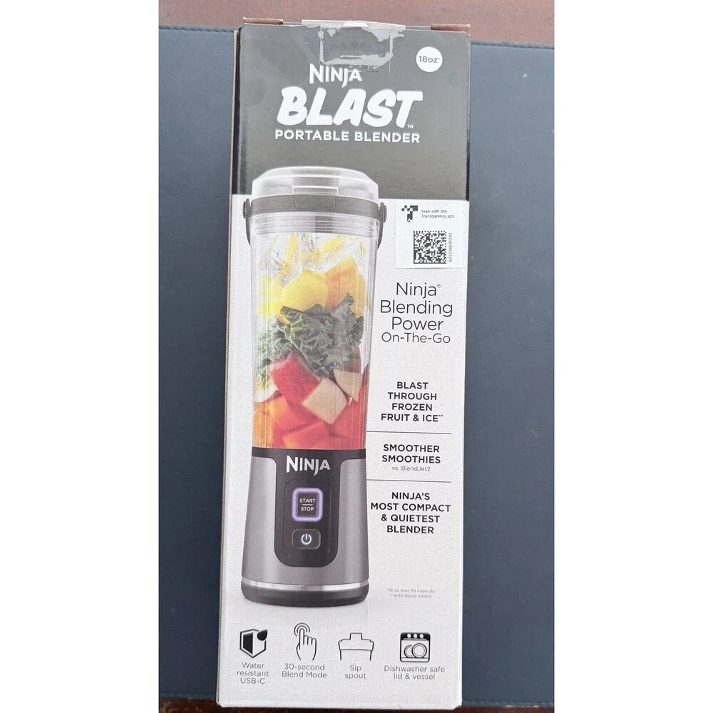 Ninja Blast Portable Personal Blender 18 oz USB-C Rechargeable Gray, Crush Ice